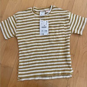 Zara Mustard Yellow and Off White Short Sleeve Tee